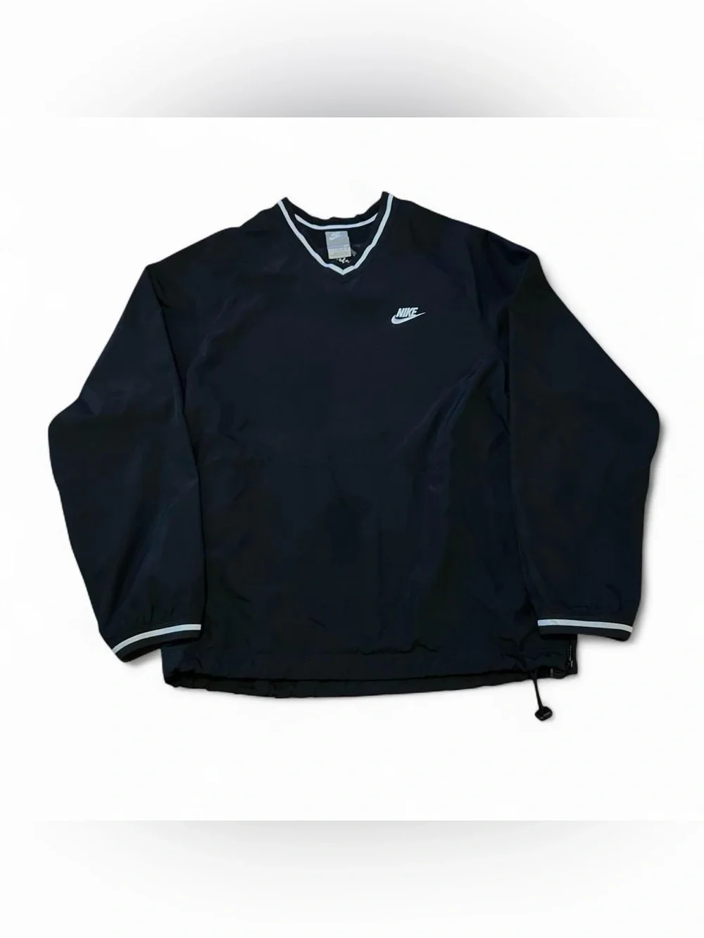 Vintage Nike Black Baseball 72 V-Neck Windbreaker with White Trim